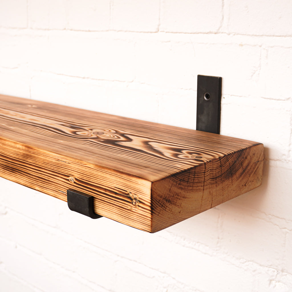 Reclaimed Rustic Chunky Deep Shelf Kit (300mm width) - Hanging Bracket