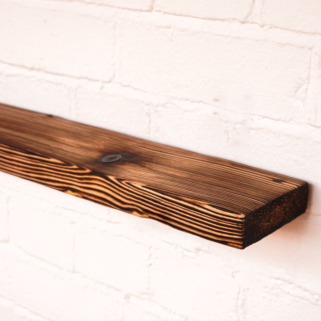 Reclaimed scaffold board with charred and oiled finish, in narrowed size
