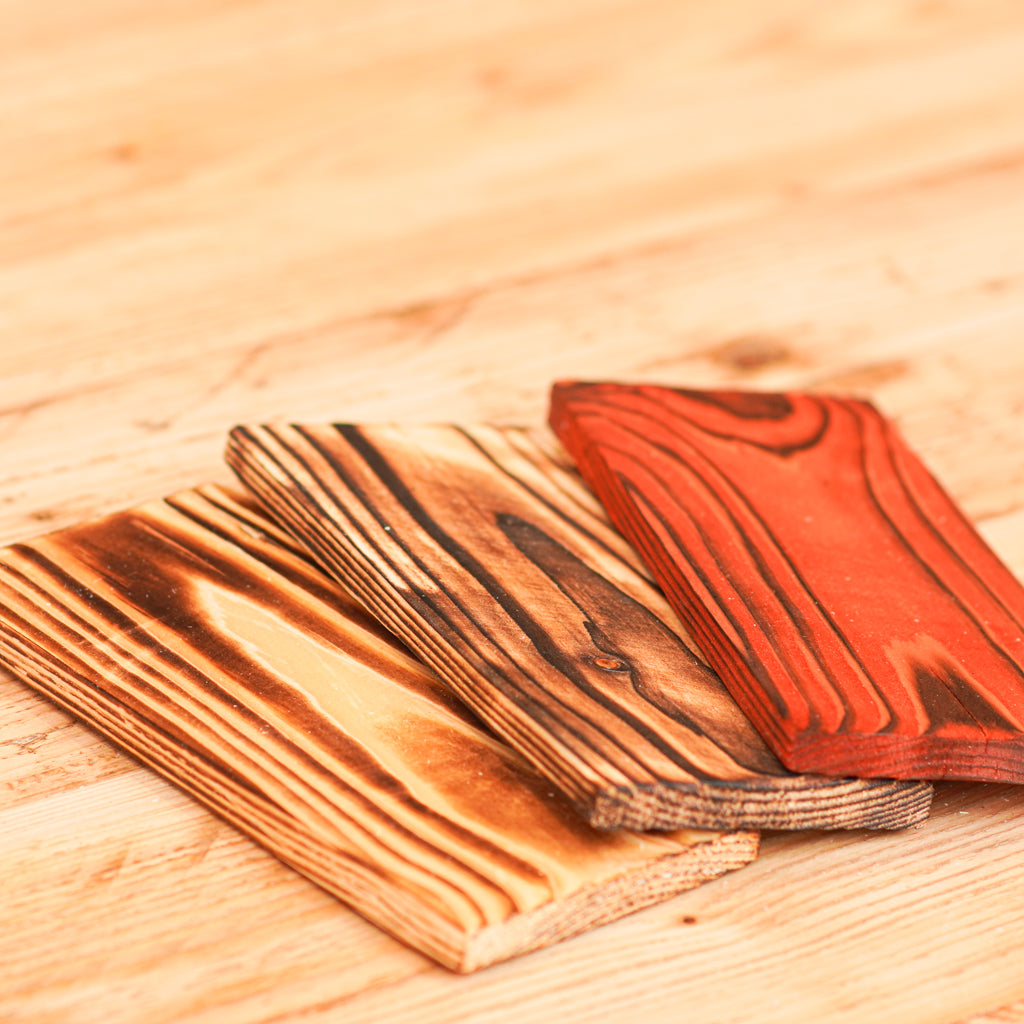 Palletwood Samples in a flamed finish