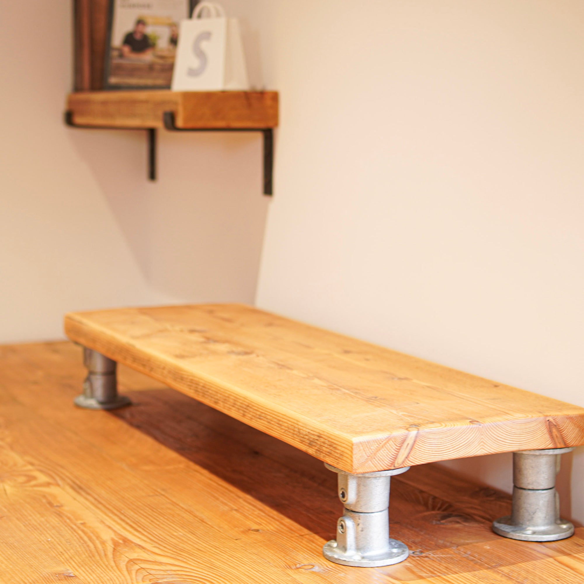 Wide wooden monitor stand