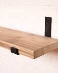 Hand sanded wooden shelf with metal hanging bracket