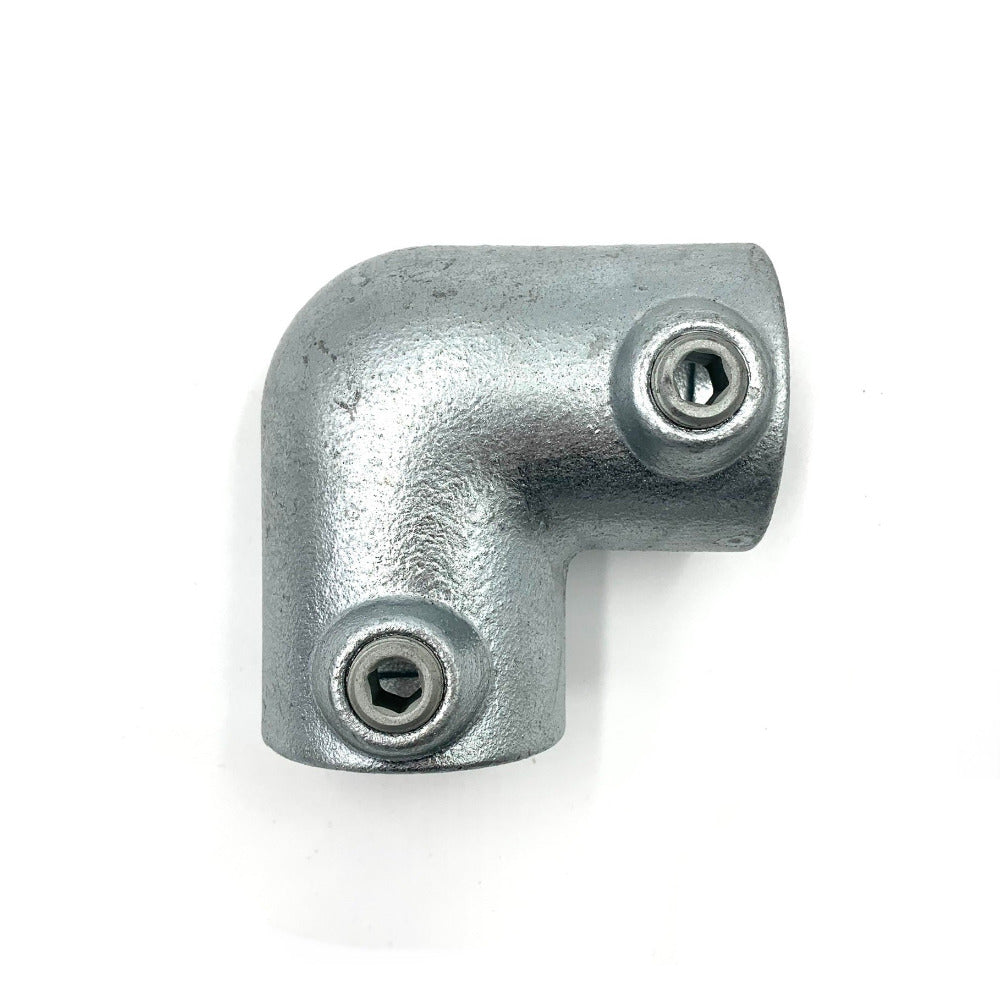 Right angle fixing connector for metal poles and tubing