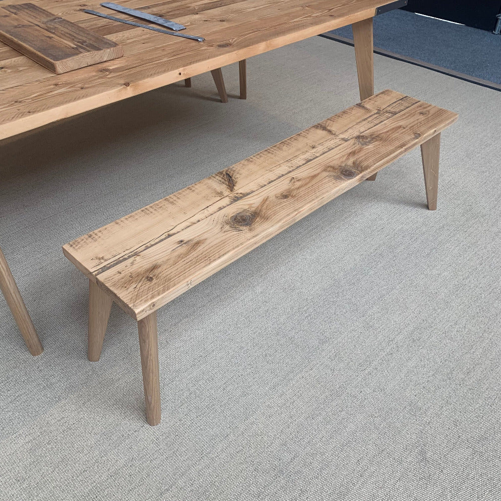 Scaffold board bench with wooden legs