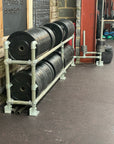 Gym storage rack made from scaffolding