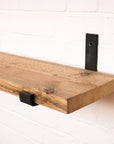 Sanded scaffold board shelf with hanging bracket