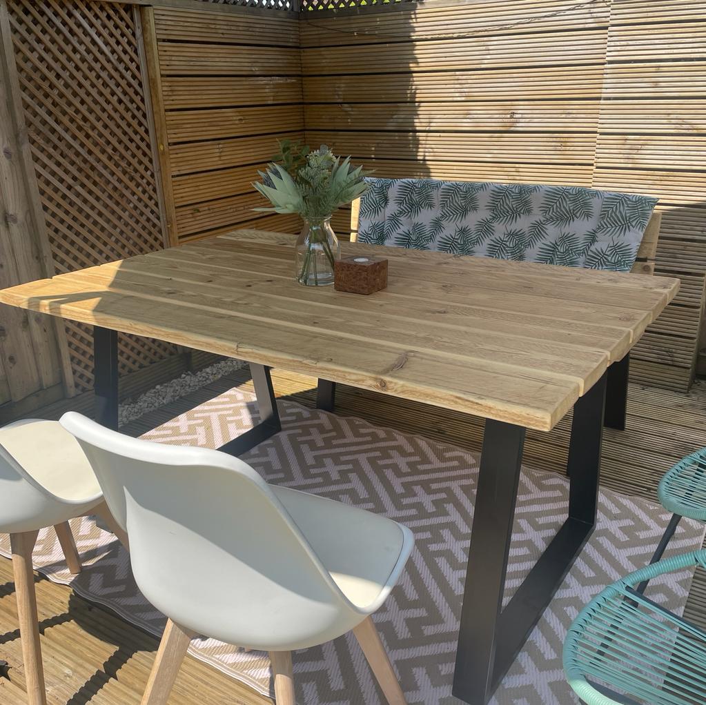 Table and chair set made from reclaimed timber