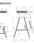 Dimensions diagram for A-frame table and bench legs