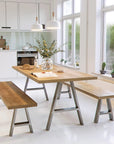 A-Frame industrial box section legs for tables and benches shown in kitchen setting