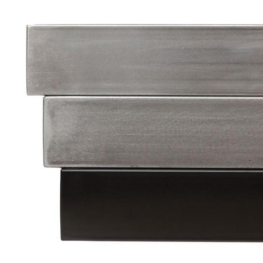 Cross section of A-frame legs in raw, clear and black coats
