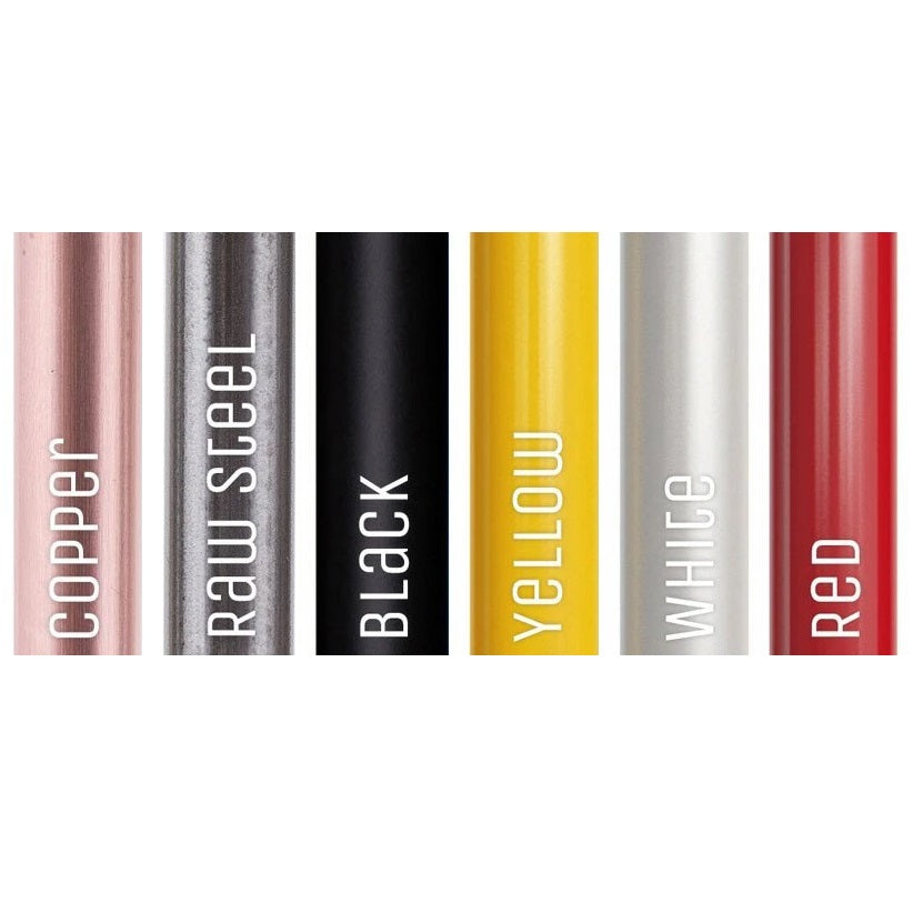 Colours for 30cm 12 inch hairpin legs include copper, raw steel, black, yellow, white, red