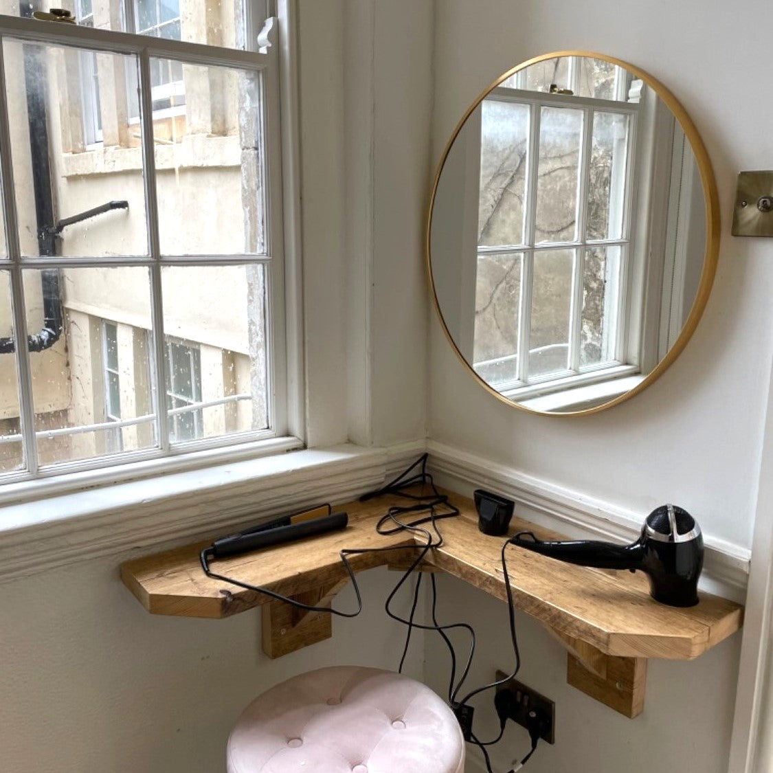Hand Sanded Reclaimed Scaffold Planks for a corner shelf