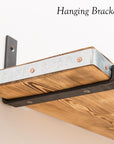 Metal brackets made from industrial steel to hang timber shelf made from The Scaff Shop