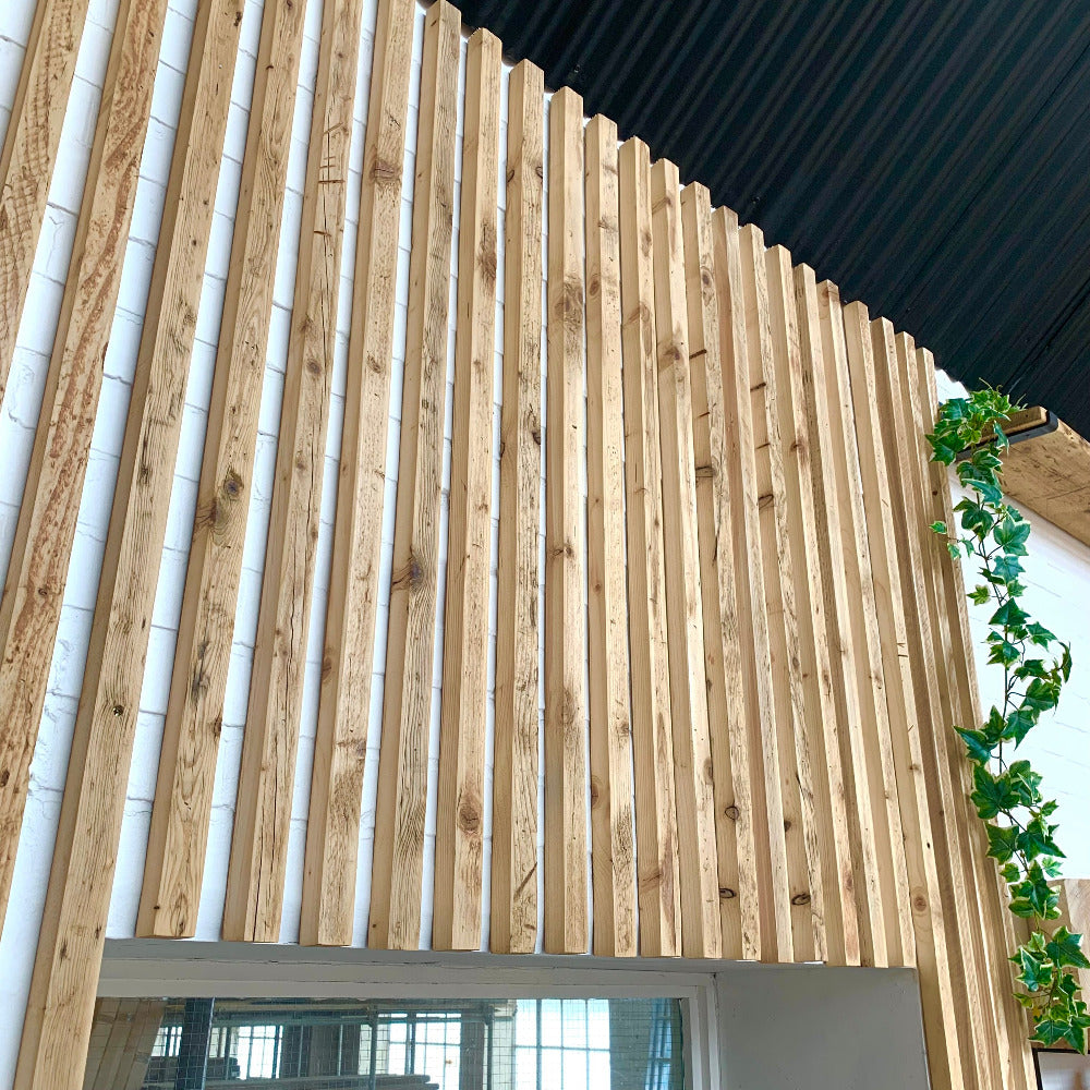 Scaffold boards made in to thin cladding and spaced apart