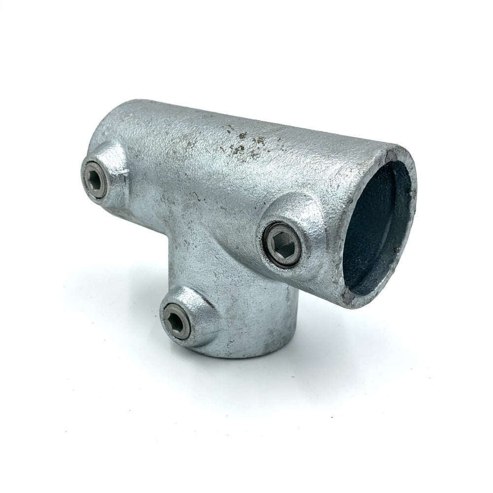 Joining metal brace for poles and tubes to fit through