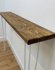 Beautiful grain on a dark jacobean coloured scaffold board console table