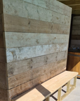 Scaffold boards used for cladding garden room