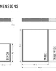 Dimension view of Box Section Table Legs