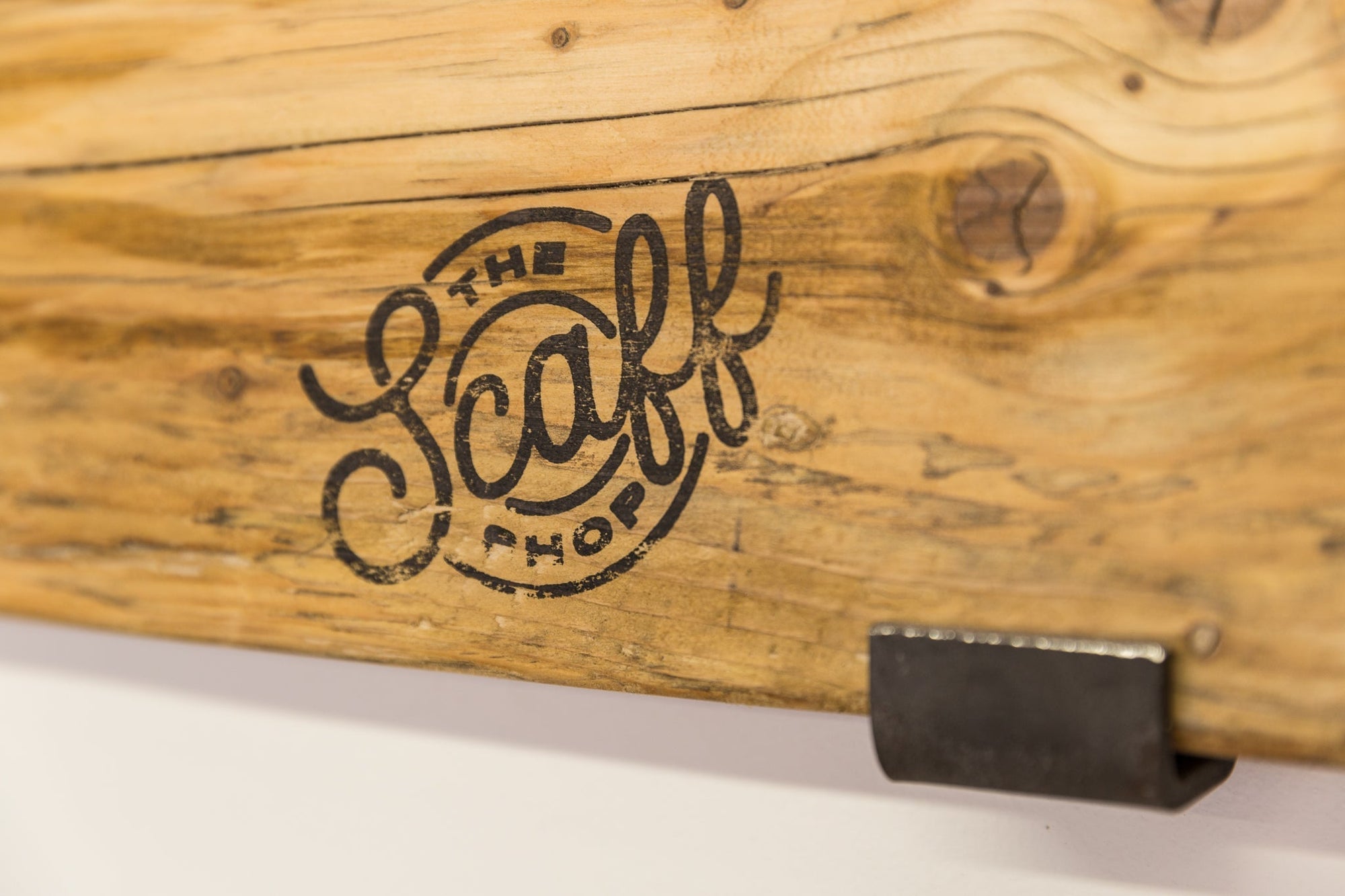 Reclaimed scaffold board with logo