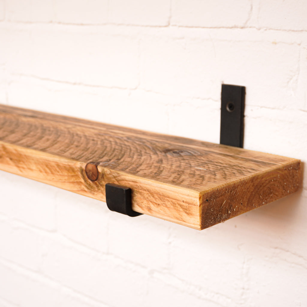 Rustic radiator shelf with hanging brackets using a natural danish oil