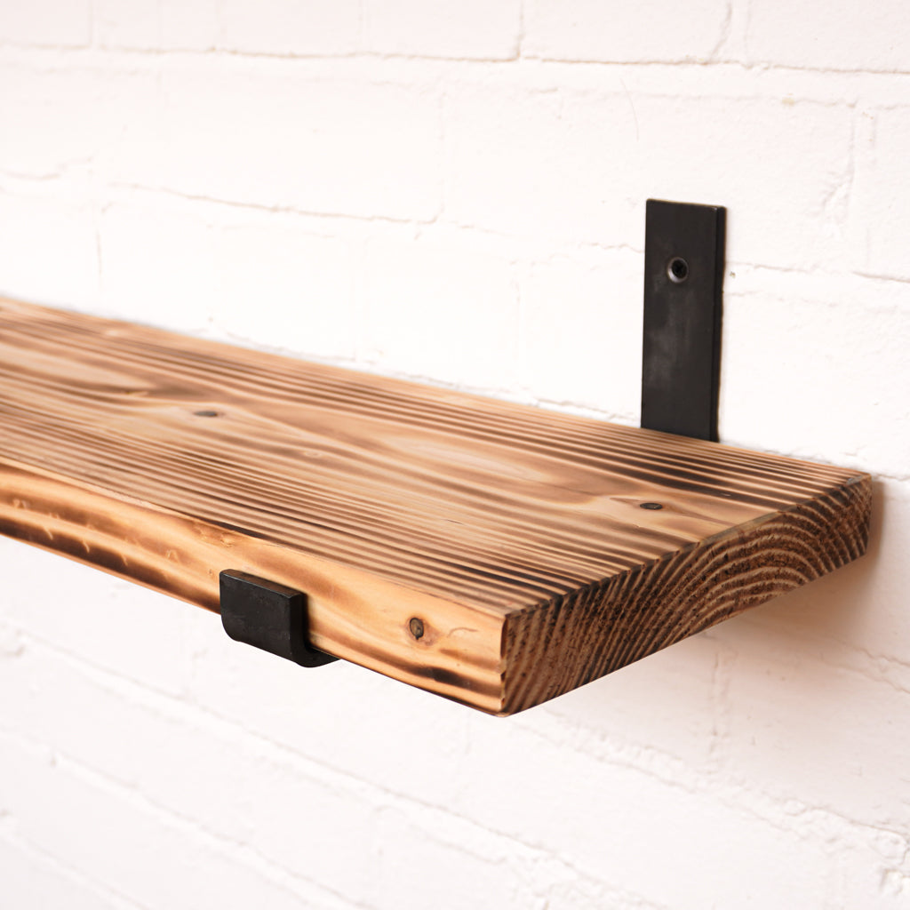 Flamed timber shelf