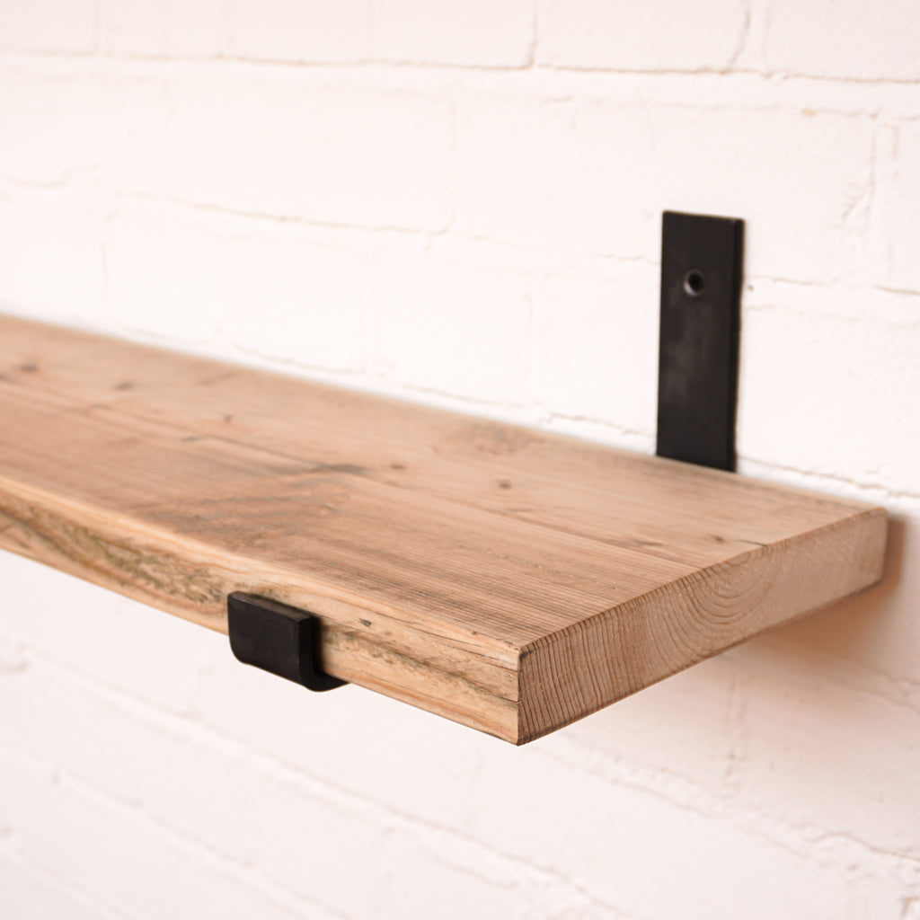 Hand sanded wooden shelf with metal hanging bracket