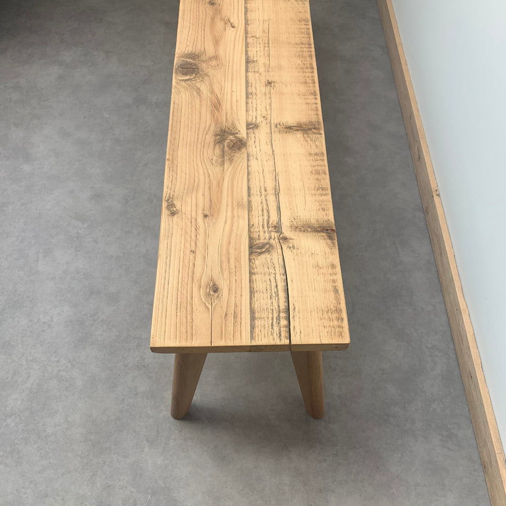 Seating bench made from reclaimed boards