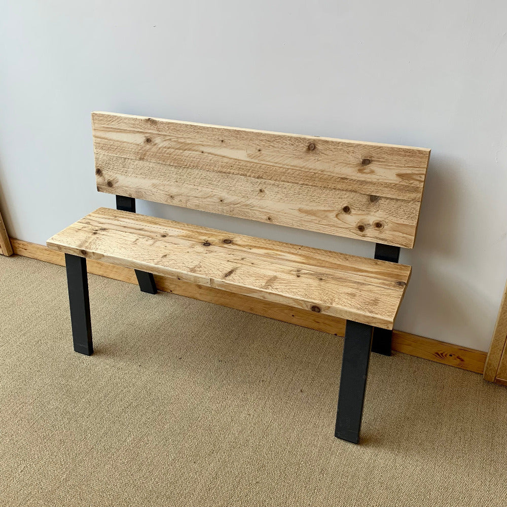 Reclaimed scaffold boards made in to a contemporary style bench