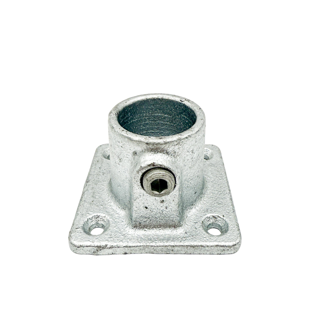 Metal bracket with threaded hole on a white background