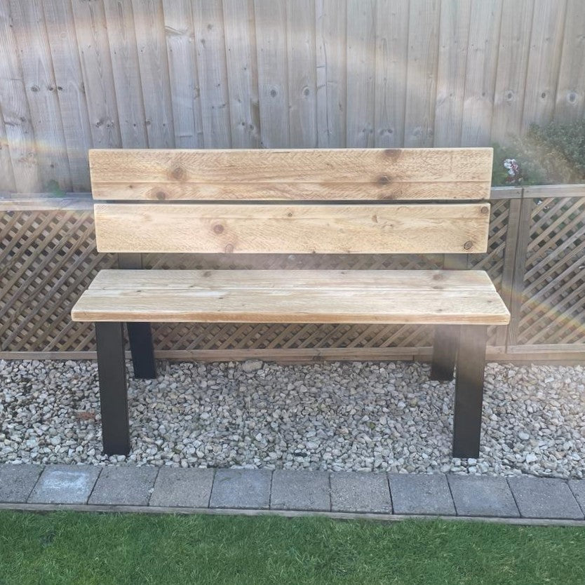 Re purposed timber making a seat for outdoor leisure area
