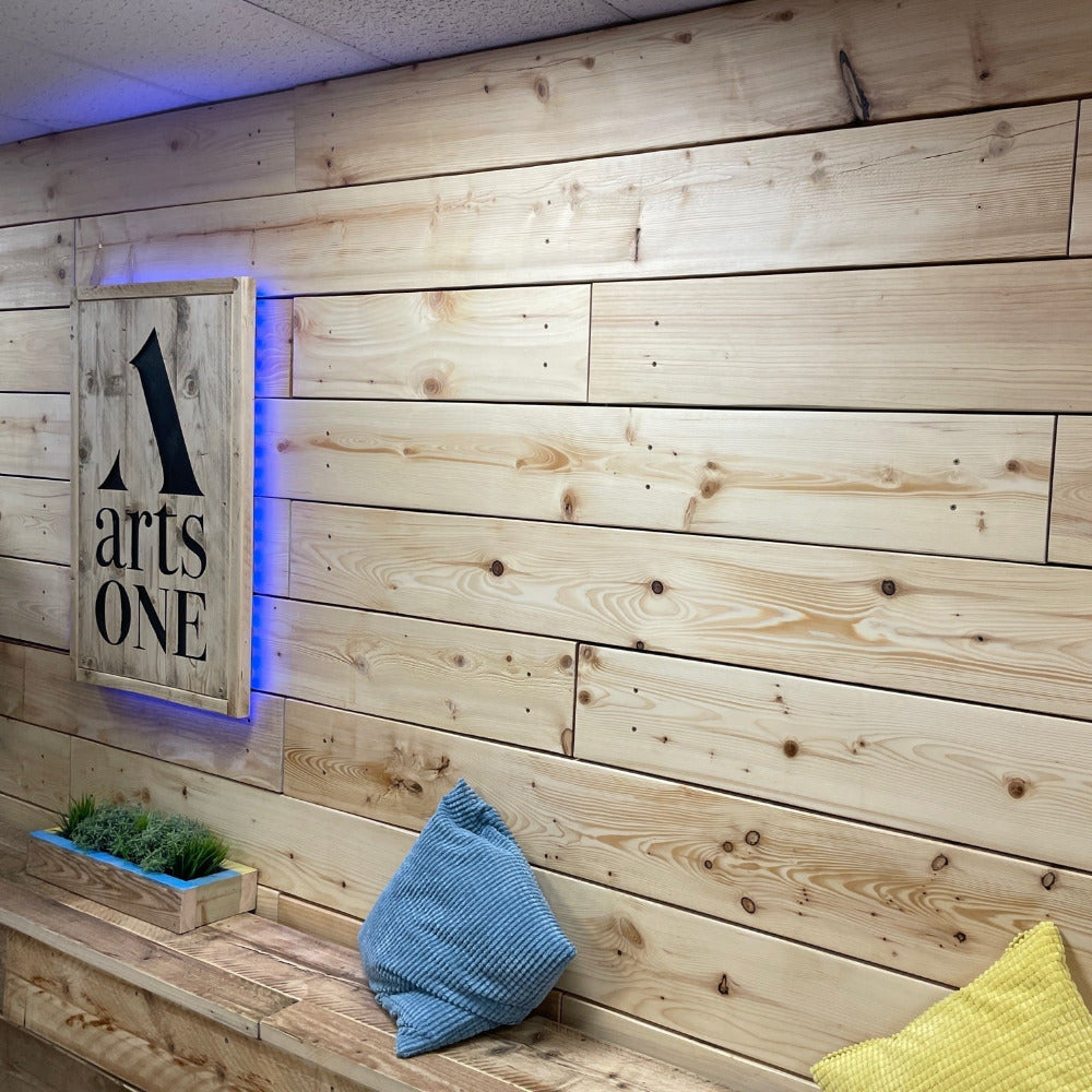Excellent finish on cladded wall made from new scaffold boards