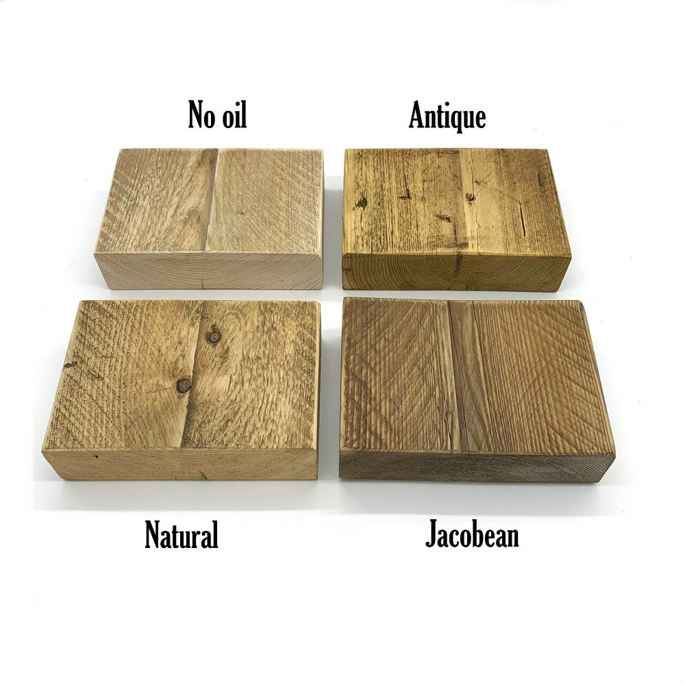 Danish Oil options in antique, natural and jacobean, for chunky aged timber