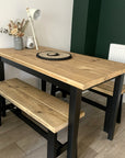 Hand Sanded Scaff Boards to make a beautiful industrial dining table and bench