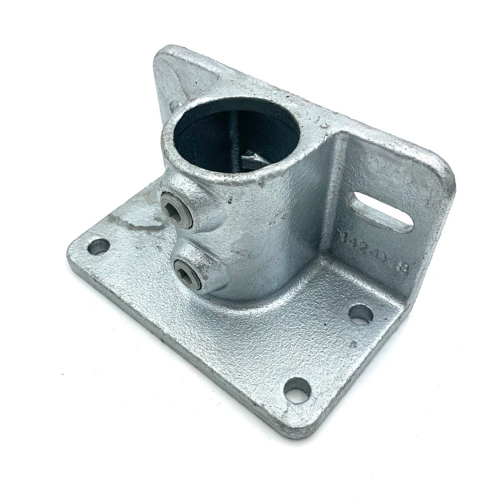 Base plate fixing for metal poles and screw fix points with additional tie through slots