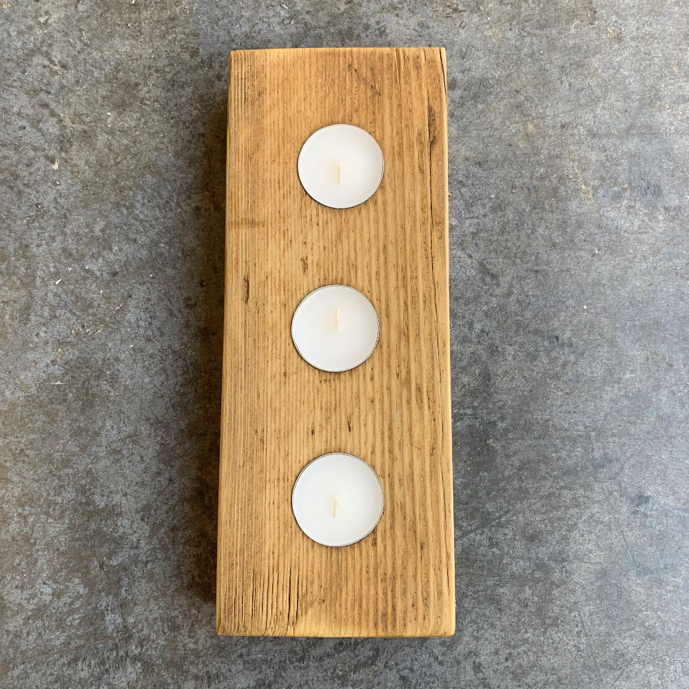 Aged wood tea light holder with gorgeous grain and character