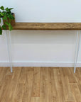 Stylish console table made from reclaimed scaffold boards