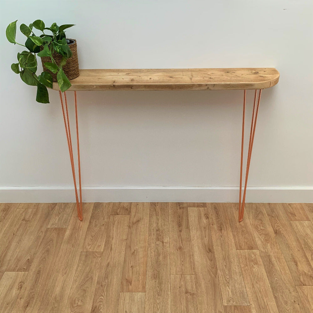 Scaffold board console table with stylish hairpin legs