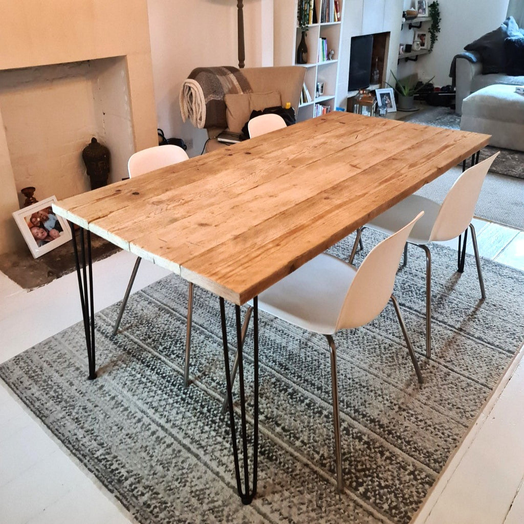 Reclaimed timber scaffold board made in to a beautiful dining table