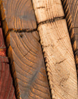 End grain showing lovely character of coloured reclaimed natural timber for shelves and furniture