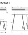 Dimensions diagram for industrial box section table legs